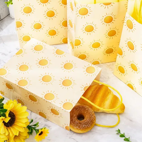 Vista 4 de Whaline Bolsa de regalo de fiesta de sol bohemio con 20 piezas de papel de seda amarillo para primer viaje alrededor del sol, bolsa de dulces