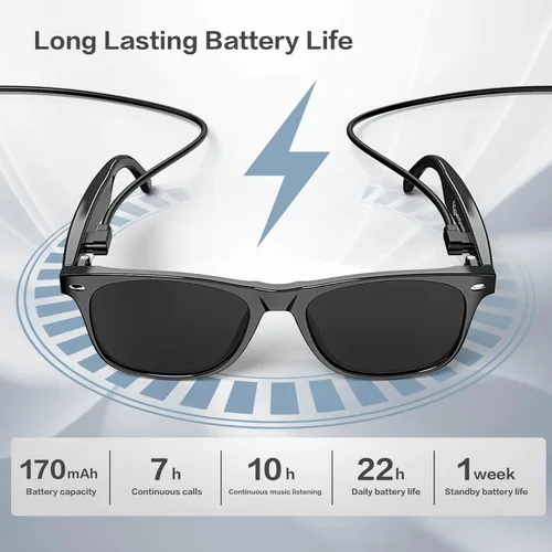 Vista 6 de EarlySincere Gafas de sol Bluetooth para hombre y mujer, traducción AI, duración de la batería de 50 horas, protección UV, control de voz, gafas