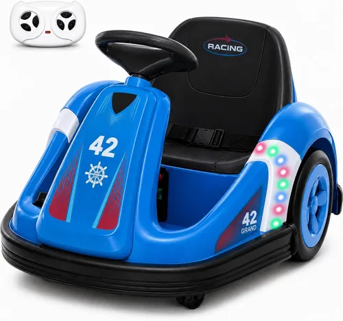 Vista 18 de coche chocón de 12V para niños pequeños con rueda grande, coche de paseo giratorio de 360° con control remoto, cinturón de seguridad, música, luces