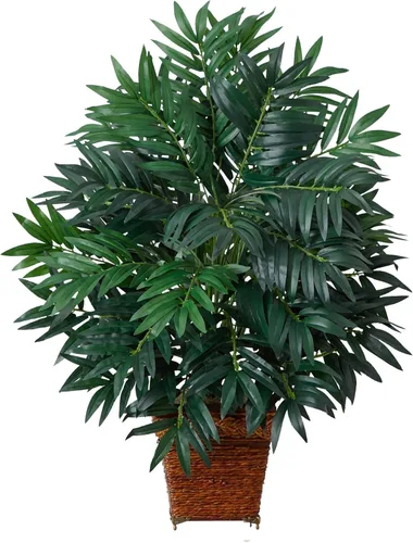 Nearly Natural 6556, palmera de bambú con cesta de mimbre, planta decorativa de seda, color verde