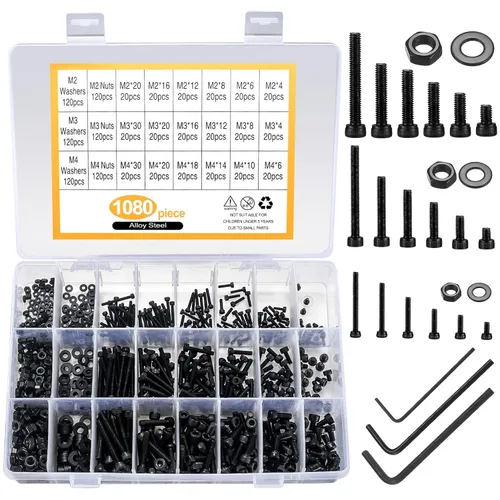 Vista 8 de 1110 tornillos métricos pequeños M3 con tuercas, kit surtido de tapas de cabeza hexagonal y tuercas, tornillos y pernos de repuesto de acero Plata