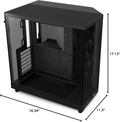Vista 10 de NZXT H6 Flow CC-H61FB-01 Carcasa compacta de doble cámara de torre media con flujo de aire Paneles de vidrio panorámicos Paneles de flujo