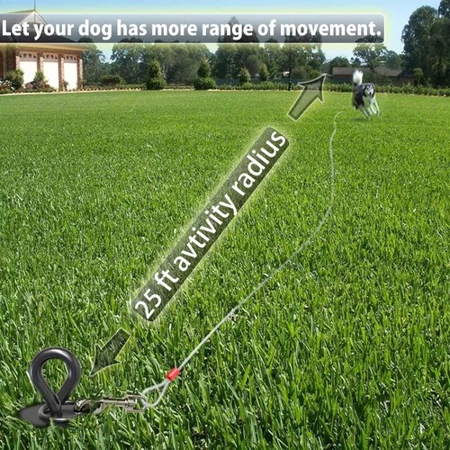 Vista 6 de Cable y estaca de amarre para perros de 25 pies – Correa de patio duradera y resistente y estaca para perros pequeños, medianos y grandes de hasta
