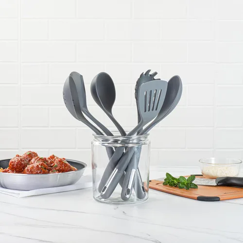 Vista 6 de Restaurantware Juego de utensilios de silicona, paquete de 1, mango antideslizante, juego de 6 herramientas de cocina, accesorios de cocina