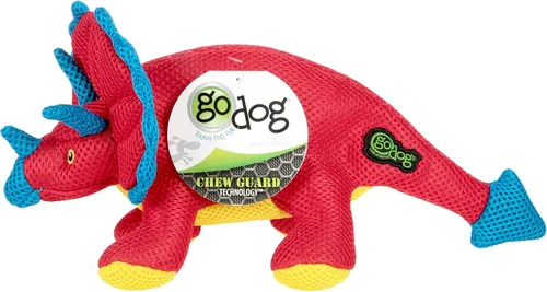 Vista 6 de goDog Juguete chirriante para perros con volantes de malla de doble guardia masticable, rojo, pequeño