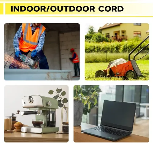 Vista 7 de Cable de extensión iluminado para exteriores de 10 pies - Cable de extensión amarillo resistente SJTW 10/3 con enchufe a tierra de 3 puntas