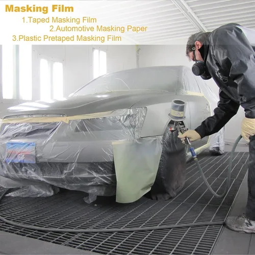 Vista 6 de 4 piezas de cinta y cortina de 5 pies x 65 pies de película de enmascaramiento precintada para pintura de plástico, rollo de láminas de plástico