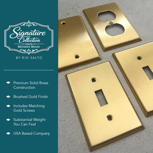 Vista 7 de Rio Salto Placa de pared de metal dorado en latón Placa de salida en blanco Cubierta para tomas de corriente no utilizadas Interruptor de pared de 1