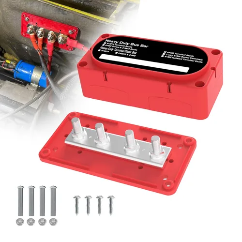 Vista 13 de Barra de bus 250A 12V Bloque de distribución de energía con 3/8 pulgadas (M10) Bloque de terminales de 4 postes con cubierta para automoción, Negro