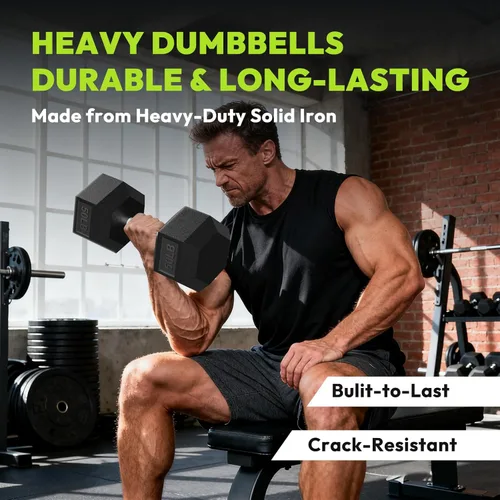 Vista 3 de HANDBODE Juego de mancuernas hexagonales de 40 a 575 libras, mancuernas de ejercicio y fitness con revestimiento de goma, peso de mano