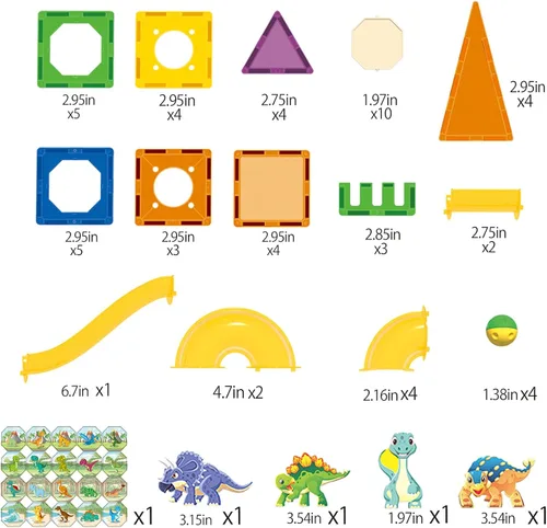 Vista 6 de Doloowee Juego de bloques magnéticos de dinosaurio, bloques de construcción de imanes de bricolaje para niños, 60 piezas de azulejos magnéticos