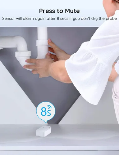 Vista 6 de Govee Paquete de 2 detectores de fugas de agua, sensor de alarma de audio ajustable de 100 dB, alerta sensible de fugas y goteo, para cocina, baño