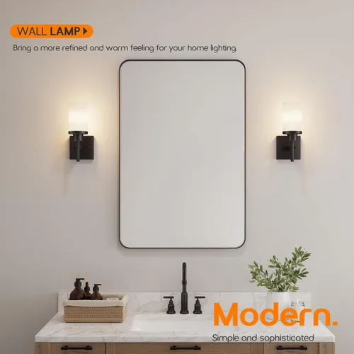 Vista 2 de Lámparas de pared sobre espejo de baño con vidrio esmerilado blanco, aplique de pared para porche, pasillo, entrada, bronce aceitado T001ORB-L1