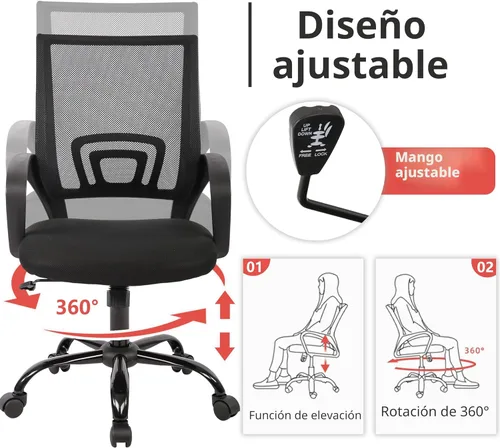 Vista 4 de PayLessHere Silla de Oficina para Computadora Ergonómica Económica Silla de Escritorio Ajustable Cómoda de Respaldo Medio de Trabajo con Ruedas