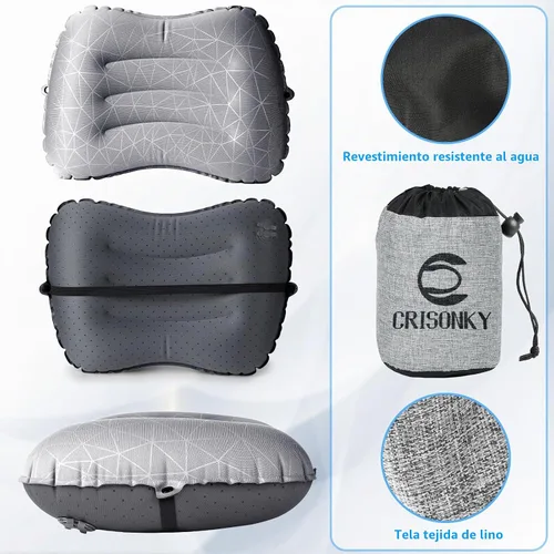 Vista 6 de Crisonky Almohada de camping, almohada inflable ultraligera del viaje para Negro