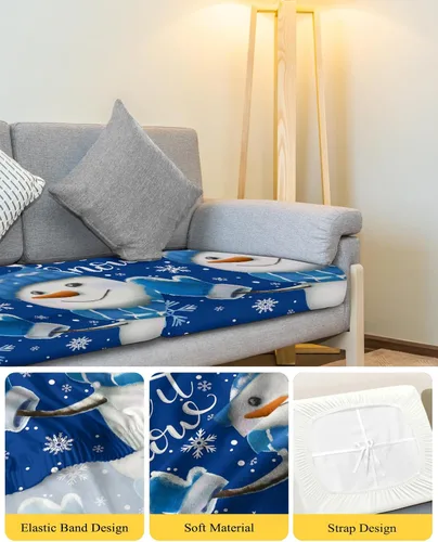 Vista 4 de Fundas elásticas de cojín para sofá, diseño de Navidad, seccional, individual, en forma de T, funda protectora para sofá con parte inferior