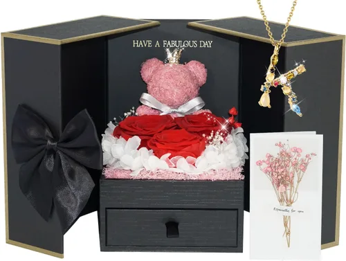 Vista 23 de ADDWel Regalos de Rosa Preservada para Ella - Rosa Real Única y Permanente con Collar "Te Amo" en 100 Idiomas, Regalos de Rosa Eterna para Mujeres