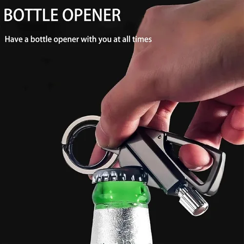 Vista 3 de Encendedor de llama permanente Infinity, llavero con abrebotellas multiherramienta, cerilla reutilizable, llavero de llama perpetua para Negro