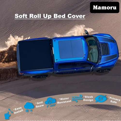 Vista 4 de Mamoru - Funda enrollable suave de 5'7" para cama de camioneta, compatible con Ram 1500 2019-2026 nuevo estilo de cuerpo, funda tonneau de vinilo