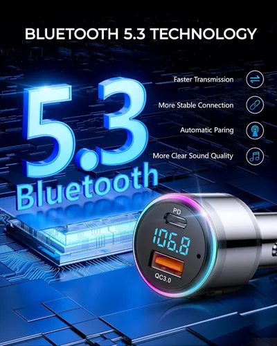 Vista 4 de LENCENT Adaptador de coche Bluetooth 5.3 de metal completo, transmisor