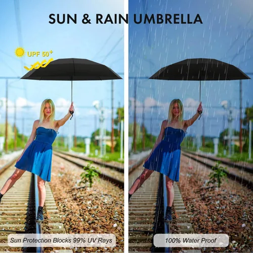 Vista 6 de Mini Travel Umbrella, Small Compact Portable Umbrella for Sun and Rain, Windproof Parasol with 99% UV Protection for Women and Men