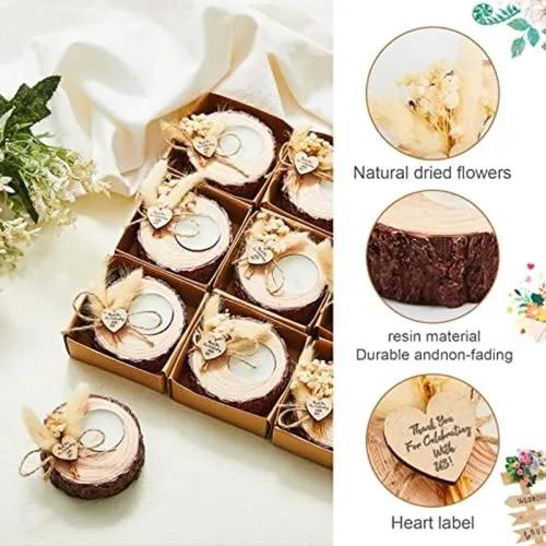Vista 3 de 12 piezas de velas de boda para invitados – Portavelas conmemorativo de madera para despedida de soltera, recuerdos rústicos, regalos de invitados