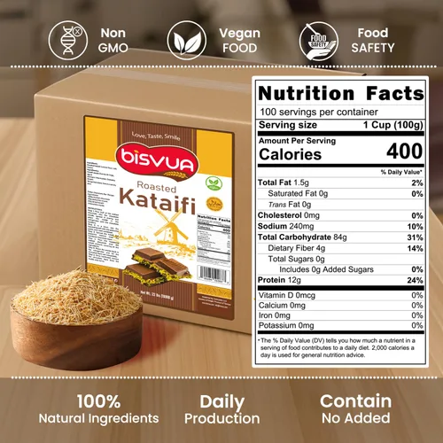 Vista 2 de BISVUA Kataifi asado prémium de 22.0 lbs (22 libras) - Masa de fillo triturada tostada dorada para barras de chocolate Dubai, recetas de crema