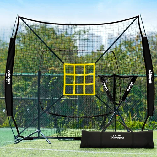 Zupapa Juego de camisetas de béisbol y softbol de 7 x 7 pies con zona de ataque, red de práctica de béisbol para lanzar, bateo, captura para todos