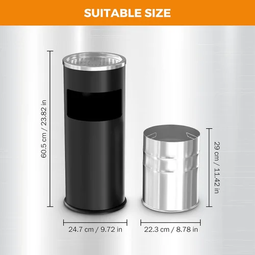 Vista 6 de BEAMNOVA Cubo de basura negro con tapa, contenedor de basura comercial de acero inoxidable para patio, garaje con barril interior, negro, 9.8 x 24