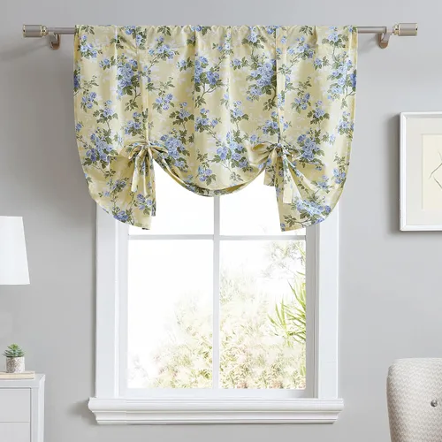 Vista 13 de Laura Ashley - Cenefa, tratamiento de ventana de 100% algodón suave con bolsillo para barra, ligero y lavable a máquina, cortina con detalle