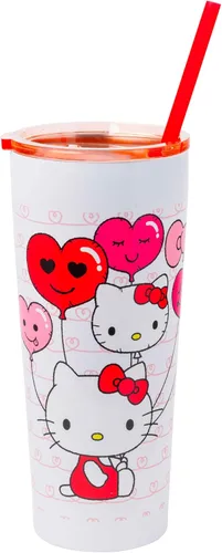 Vista 12 de Silver Buffalo Sanrio Hello Kitty - Taza de acero inoxidable con doble pared para soda con popote abatible, 11.8 onzas
