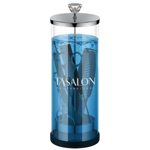 TASALON Tarro de peluquero (45.5 onzas) con mango de cristal, tarro desinfectante para salón, spa y tienda de manicura, recipiente de vidrio
