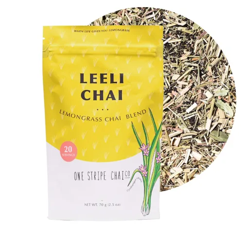 Leeli Chai Blend Lemongrass Chai Assam Black Tea, Lemongrass, Cardamomo, 20 porciones, bolsa de 2.47 oz