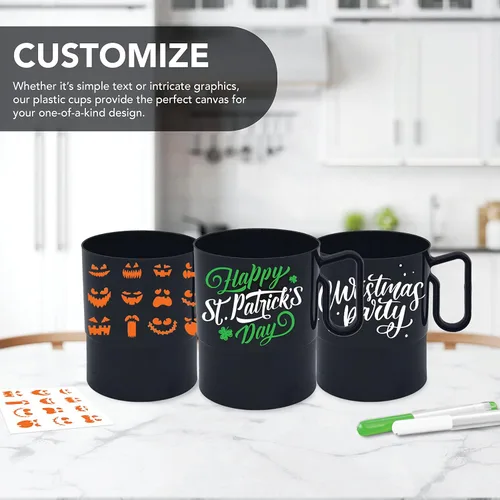 Vista 4 de Party Essentials Bistro - Taza de café de plástico duro con asa, 40 unidades, 8 onzas, color negro