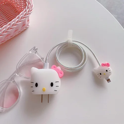 Vista 3 de Bonita funda protectora 3D de dibujos animados para cargador de pared, compatible con adaptador de corriente USB-C de 20 W de Apple y cable