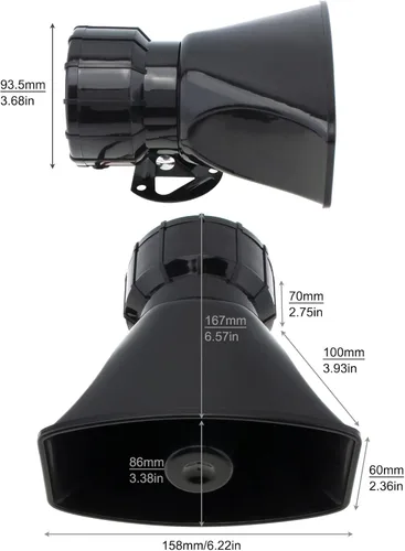 Vista 2 de bocina de coche de 12 V, 100 W, 9 sonidos, bocina de sirena de coche con soporte de gancho, función de llamada, alarma de advertencia electrónica