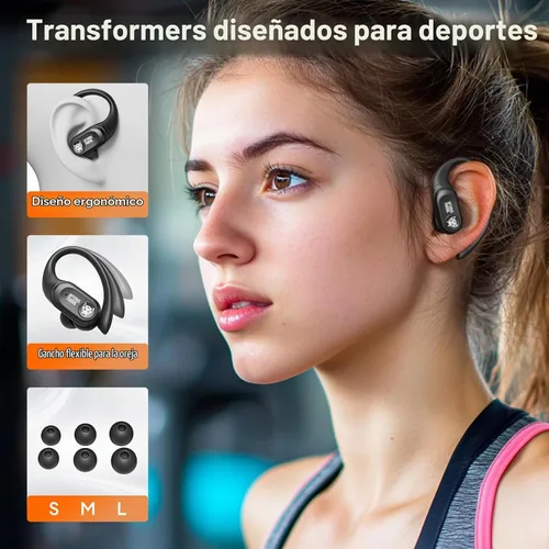 Vista 3 de Transformers Auriculares T26 Pro, Bluetooth 5.4 inalámbricos para juegos con micrófono, auriculares sobre la oreja con ganchos para las orejas