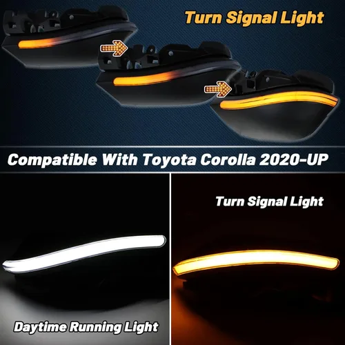 Vista 4 de Versión en negro LED para espejo retrovisor lateral, señal de giro secuencial dinámica en ámbar, luz DRL blanca, reemplazo 2 en 1 de alto