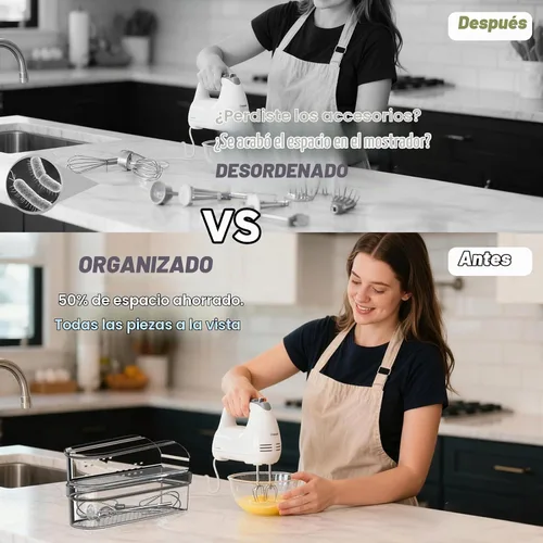 Vista 5 de Funda de almacenamiento para batidora de mano compatible con KitchenAid KHM5, KHM6, KHM7 y KHM9 Ultra Power mezcladores de mano, organizador
