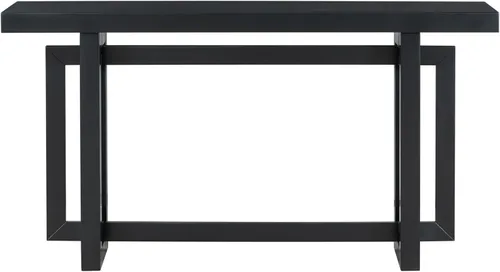 Vista 6 de Console Table for Entryway, 59" Wood Sofa Table with Solid Wood Legs, Modern Entryway Table with Geometric Design for Living Room, Hallway (Black)