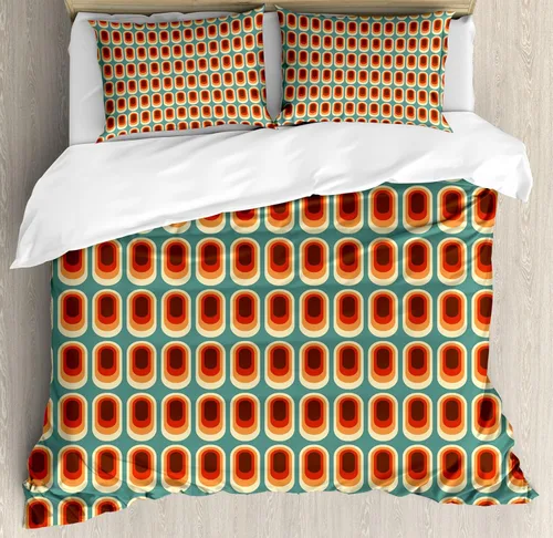 Ambesonne Juego de funda de edredón retro, fondo vintage en colores étnicos de moda, estampado abstracto redondeado continuo, juego de ropa de cama