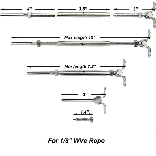 Vista 2 de Accesorios de barandilla de cable, kit de barandilla de 12 pares, para sistema 1/8, ángulo ajustable, grado marino T316