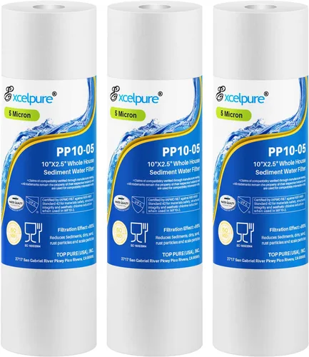 EXCELPURE Cartucho de filtro de agua para sedimentos para toda la casa de 5 micras de 10 x 2.5 pulgadas, repuesto para cualquier unidad de RO de 10