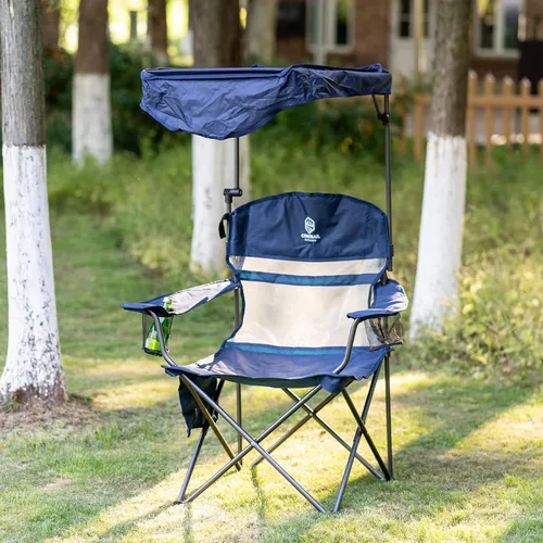 Vista 2 de Coastrail Outdoor Silla plegable de camping con toldo ajustable multiposición, protección solar SPF 50+ con soporte para tazas y bolsillos