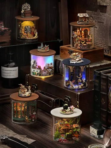 Vista 5 de Roroom Kit de casa de muñecas en miniatura y muebles, modelo de casa de muñecas de madera 3D con cubierta a prueba de polvo y LED, idea creativa