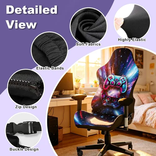 Vista 3 de Fundas para Sillas Gaming, Impresión 3D Elásticas Suaves Antideslizantes Fáciles de Instalar Funda para Silla Gamer con Funda para Reposabrazos