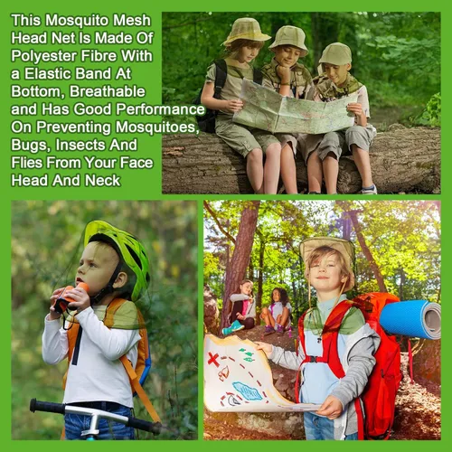 Vista 5 de HESTYA Paquete de 4 mosquiteros de malla para cabeza, cara, cuello, mosquitera, capucha de insectos y mosquitos, red que no se ve con bolsas