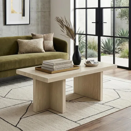 Vista 6 de Roundhill Furniture Mchome - Mesa de centro contemporánea, mármol sintético beige