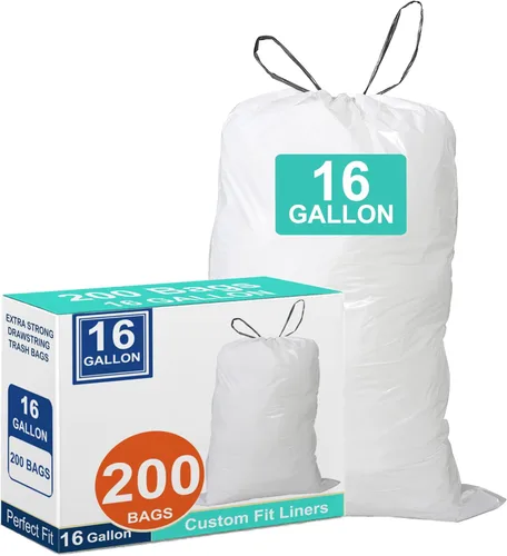 Vista 6 de Bolsas de basura con cordón resistentes de 50 unidades de 1.2 mil de grosor Forros blancos para botes de basura compatibles con Code P de 13-17