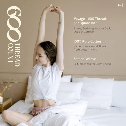 Vista 15 de Mayfair Linen Juego de sábanas de 100% algodón egipcio, tamaño individual (paquete de 2) – Sábanas de lujo blancas de 600 hilos, tamaño individual